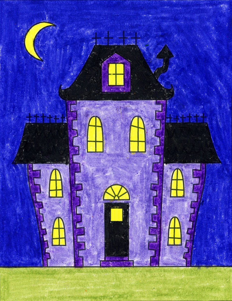 haunted houses how to draw
