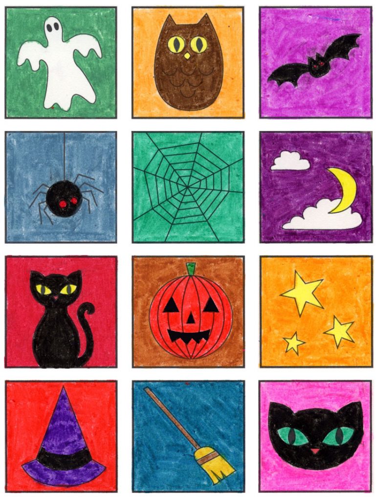 A collection of easy Halloween drawings, made with the help of an easy step by step tutorial.