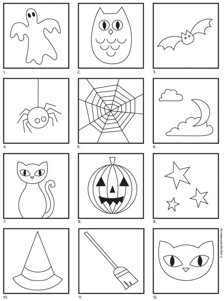 A tutorial for how to draw easy Halloween things, which is available as a free download.