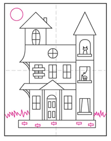 Haunted House Drawing - How To Draw A Haunted House Step By Step