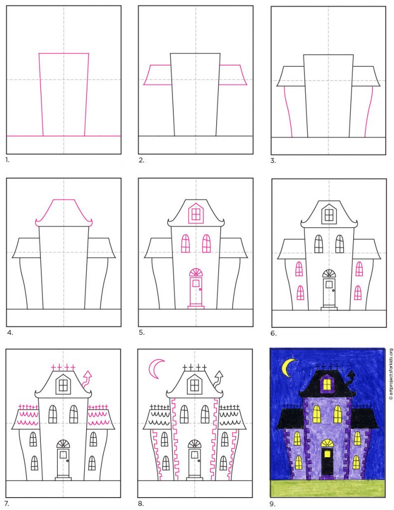 How To Draw An Easy Haunted House Art Projects For Kids