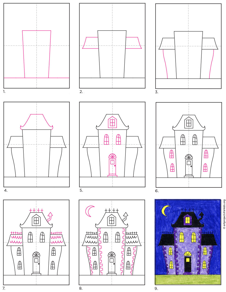 How to Draw an Easy Haunted House · Art Projects for Kids