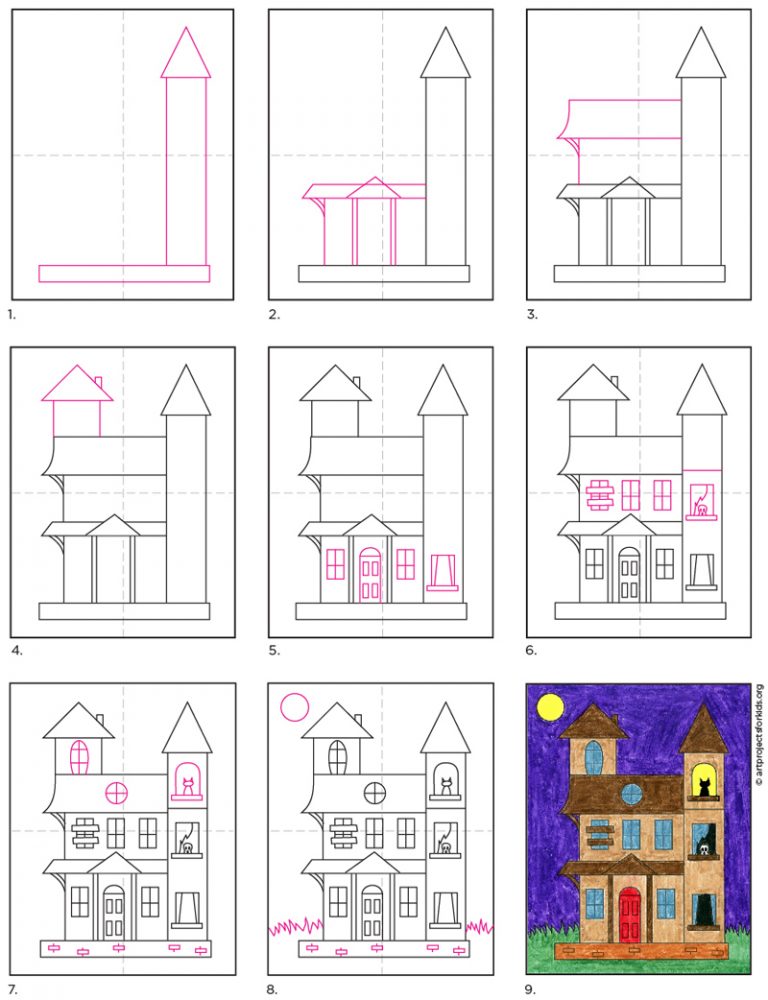 Art Kids Hub How to Draw a Haunted House Theethem
