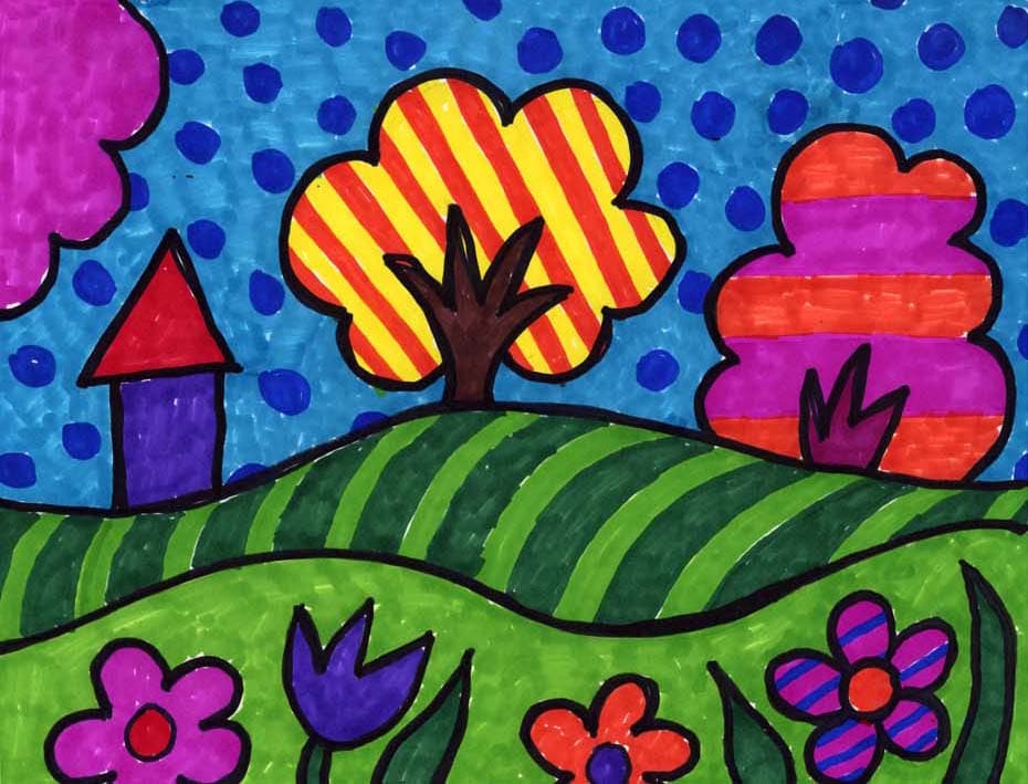 Easy Pop Art Landscape Drawing for Kids