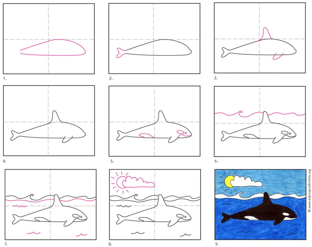 Раз 2 3 как рисуется кит в воде на тетрадке