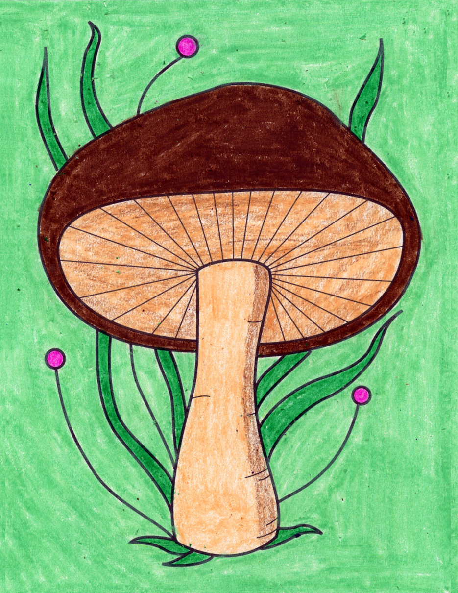 Easy How to Draw a Mushroom Tutorial, Mushroom Coloring Page