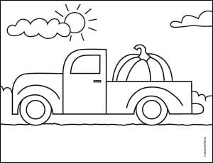 How to Draw a Pickup Truck Tutorial and Truck Coloring Page