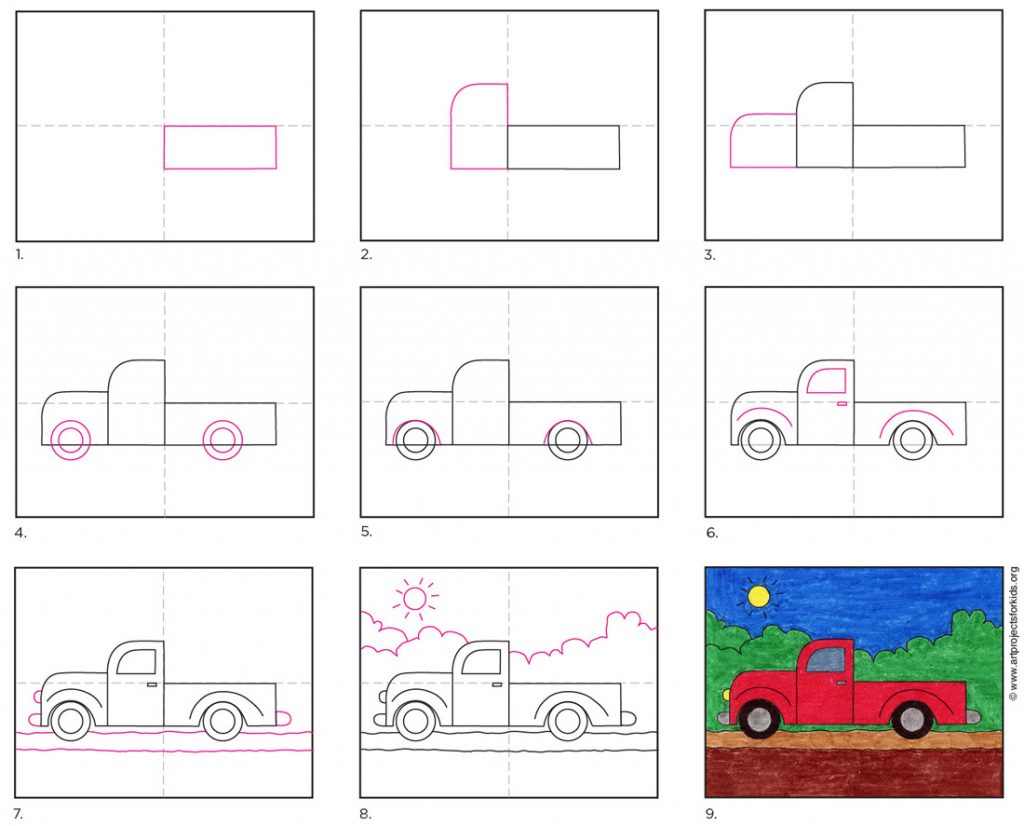 How To Draw A Pickup Truck Art Projects For Kids