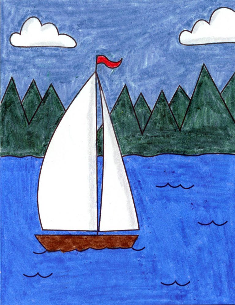 Easy How to Draw a Sailboat Tutorial and Sailboat Coloring Page