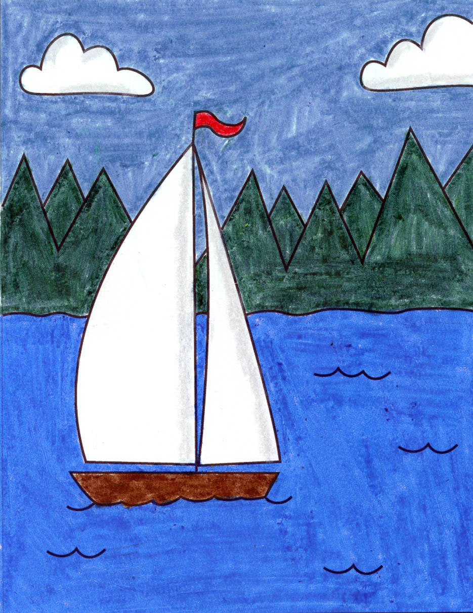 Easy How to Draw a Sailboat Tutorial and Sailboat Coloring Page