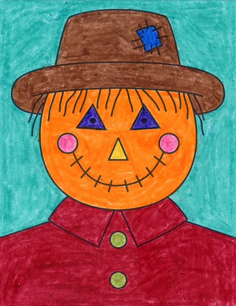 Easy How to Draw a Scarecrow Face Tutorial Video and Scarecrow Coloring Page
