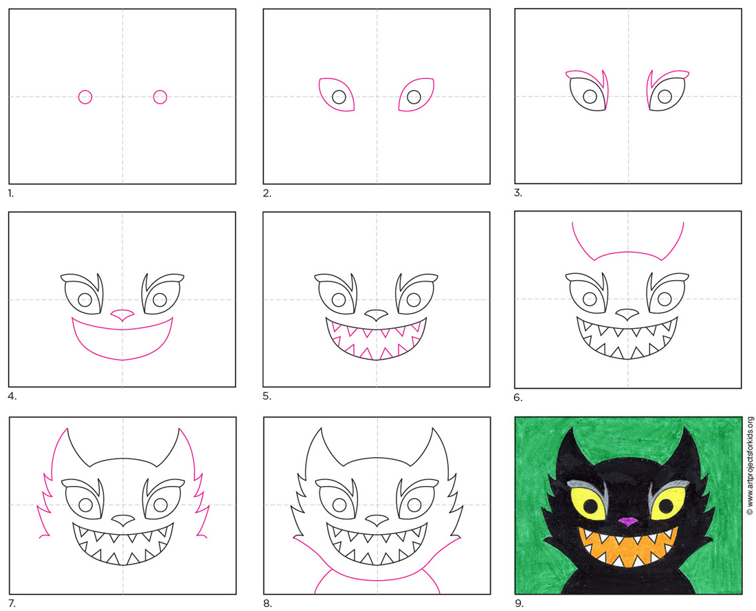How to Draw a Scary Cat Face · Art Projects for Kids