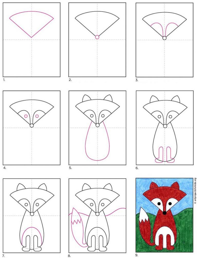 Easy How to Draw a Fox Tutorial and Fox Coloring Page
