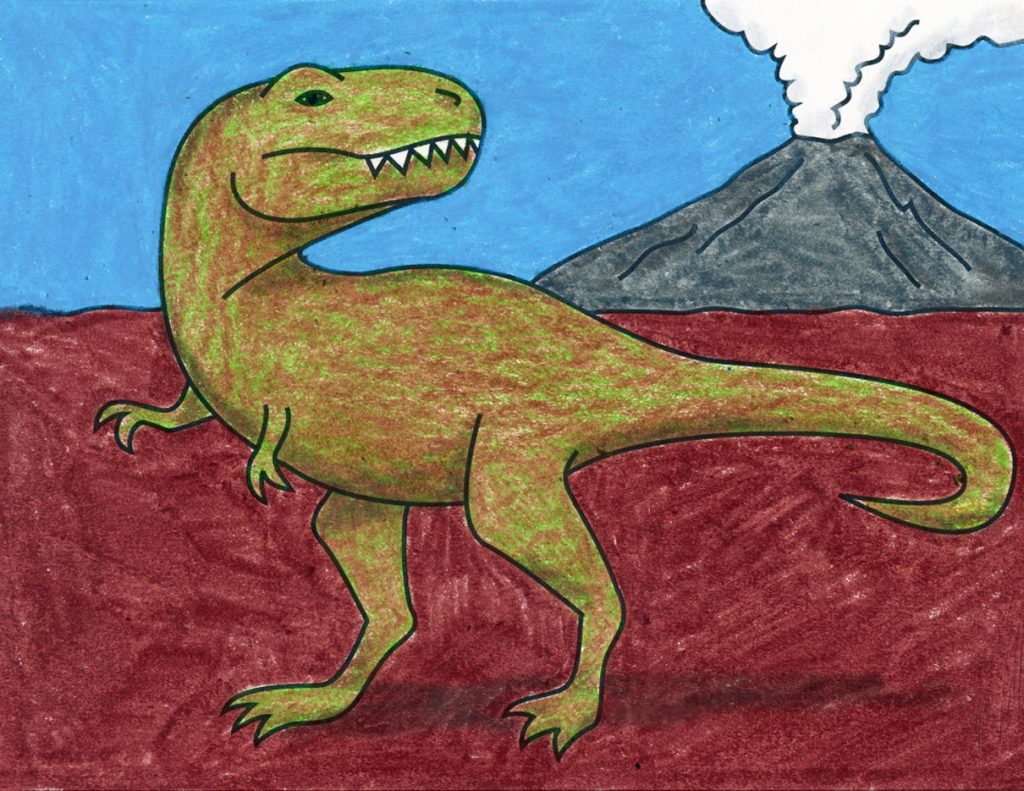 Easy How to Draw a TRex Tutorial and TRex Coloring Page