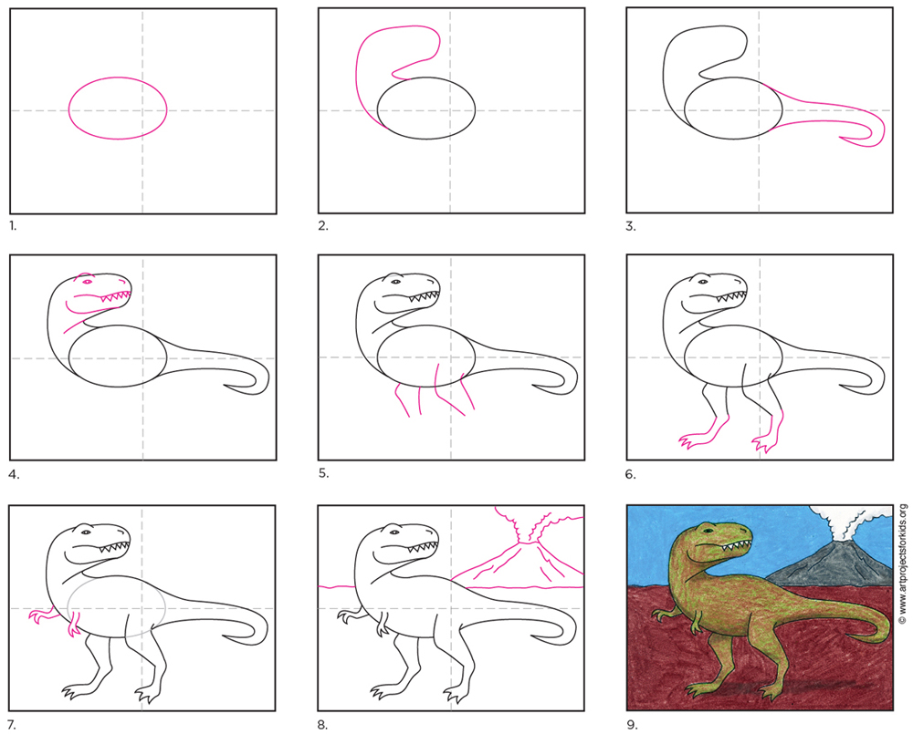 Easy Cute T Rex Step Easy Cute T Rex Dinosaur Drawing