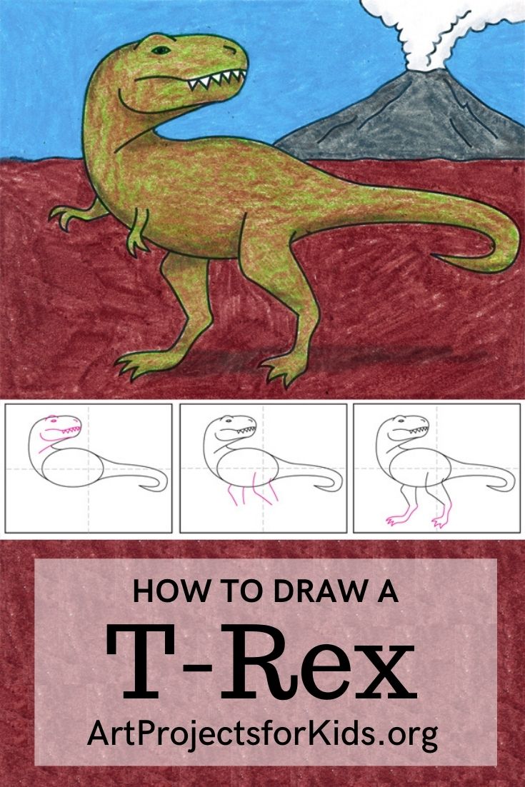 Easy How to Draw a T-Rex Tutorial and T-Rex Coloring Page