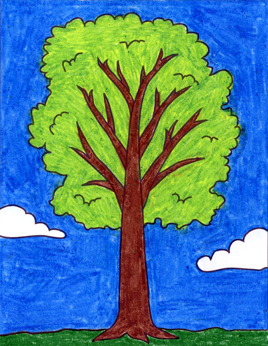 Easy How to Draw a Tree Tutorial and Tree Coloring Page