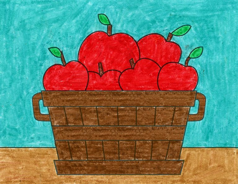 Easy How to Draw a Bushel of Apples Tutorial and Bushel of Apples Coloring Page