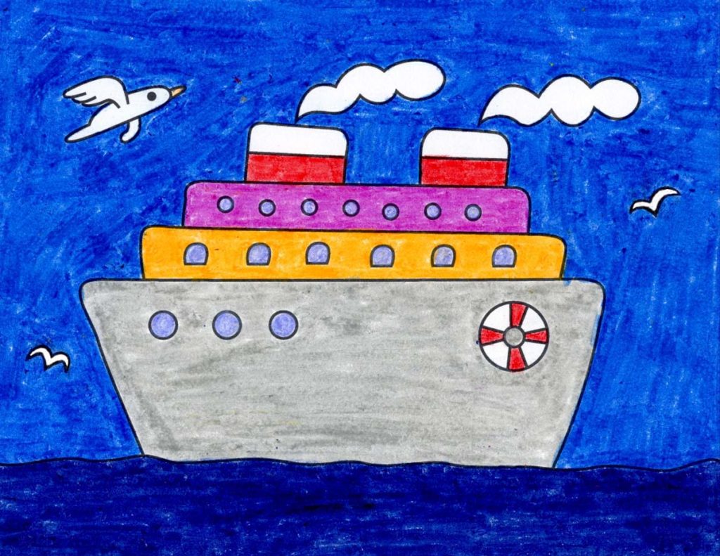 Easy How to Draw a Cruise Ship Tutorial · Art Projects for Kids