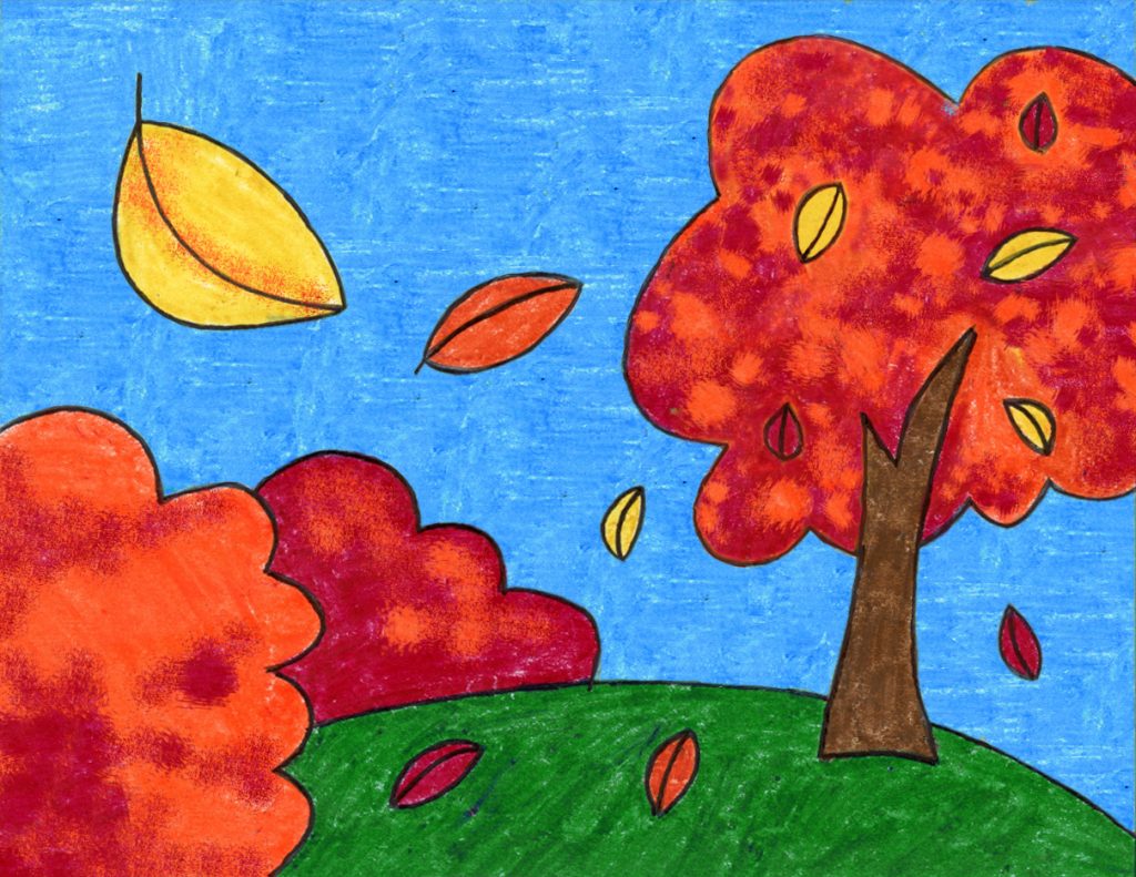 Creative Simple Fall Tree Sketch Drawing with Realistic