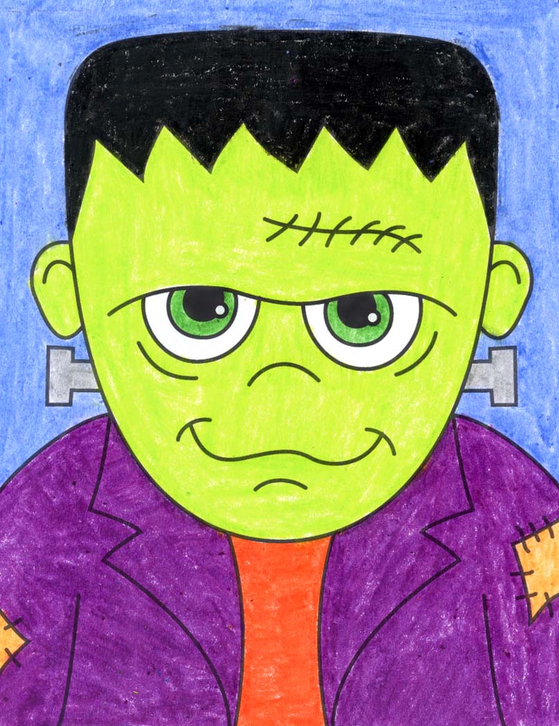 Easy How to Draw Frankenstein Tutorial and Frankenstein Coloring Page