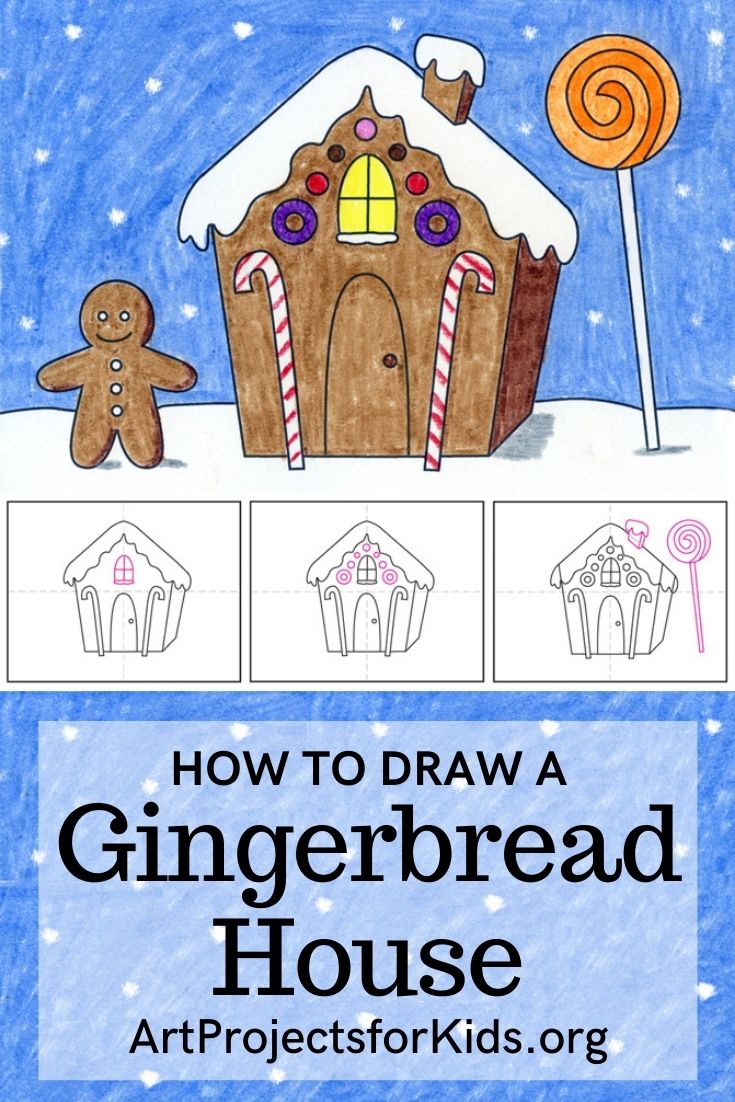 Easy How to Draw a Gingerbread House Tutorial and Coloring Page