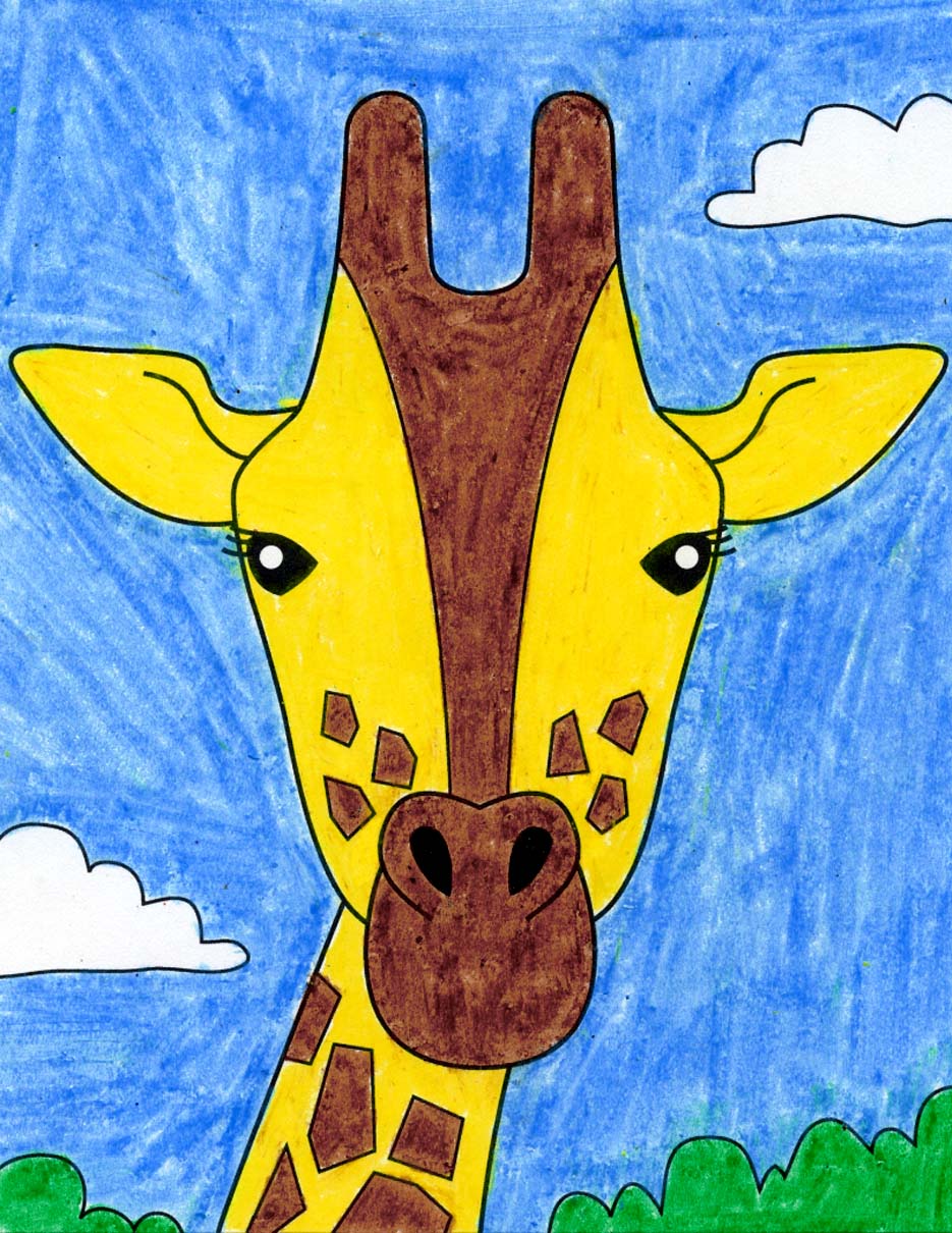Easy How to Draw a Giraffe Head Tutorial and Giraffe Head Coloring Page