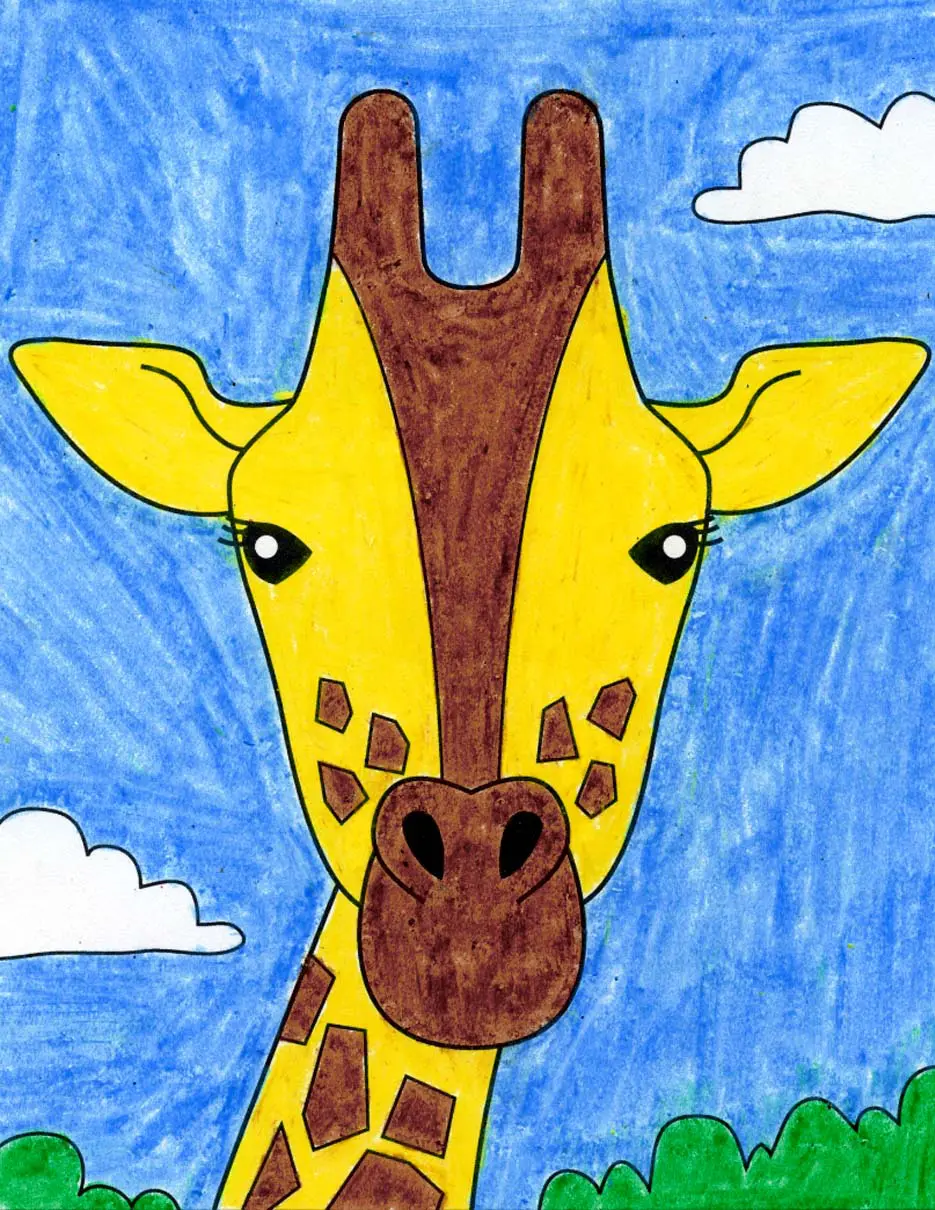 Easy How to Draw a Giraffe Head Tutorial and Giraffe Head Coloring Page