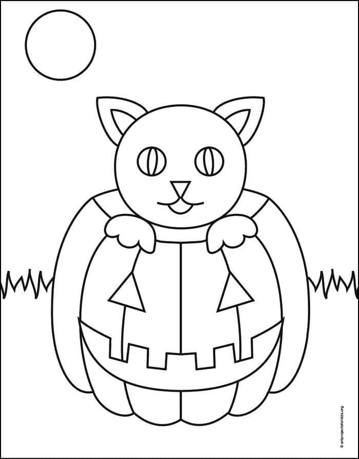 Halloween Cat Coloring page, available as a free download.