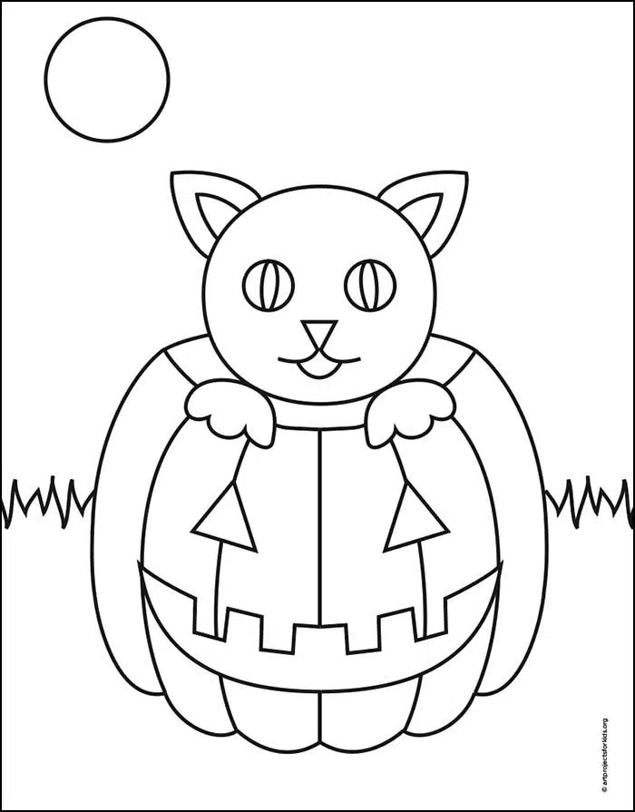 Halloween Cat Coloring page, available as a free download.