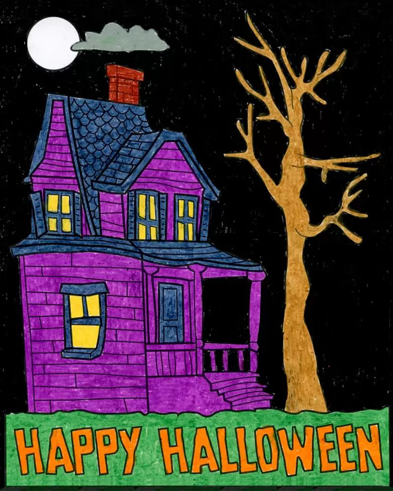 Free Halloween Printable: Haunted House Mini Mural and Coloring Page