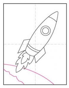 Easy How to Draw a Rocket Tutorial and Rocket Coloring Page