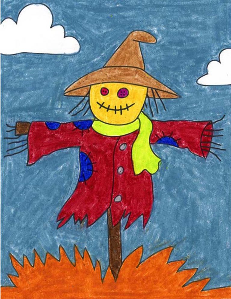 How to Draw a Scarecrow Face Tutorial Video and Coloring Page