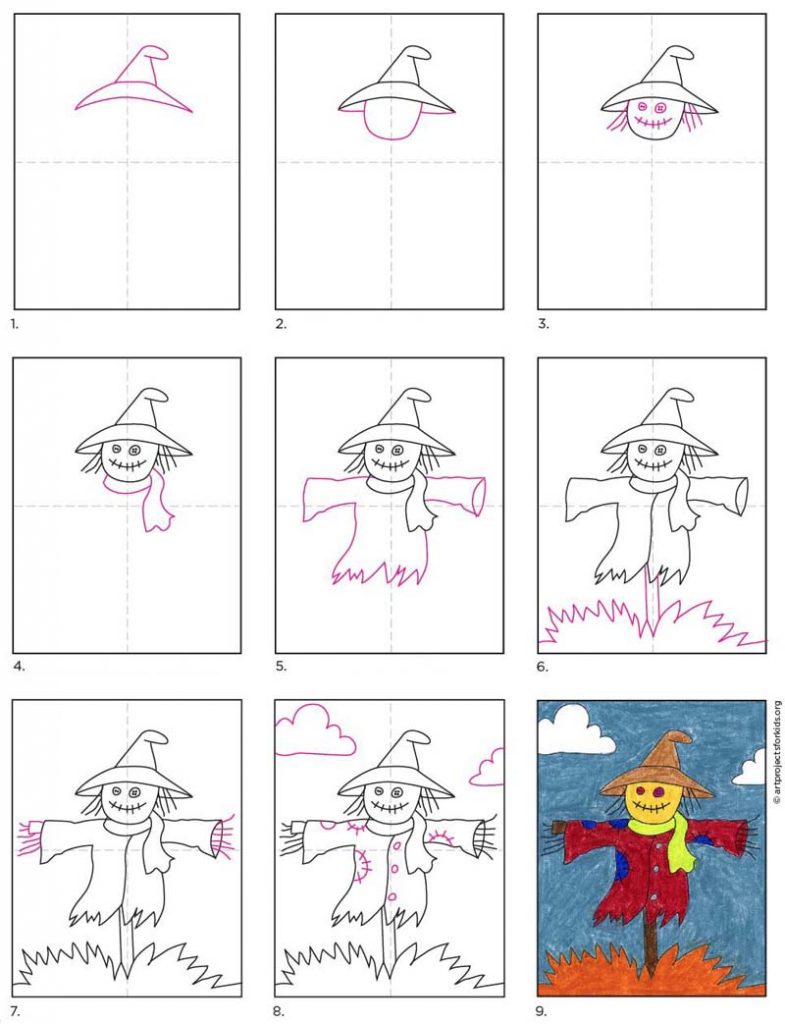 How to Draw an Old Scarecrow · Art Projects for Kids