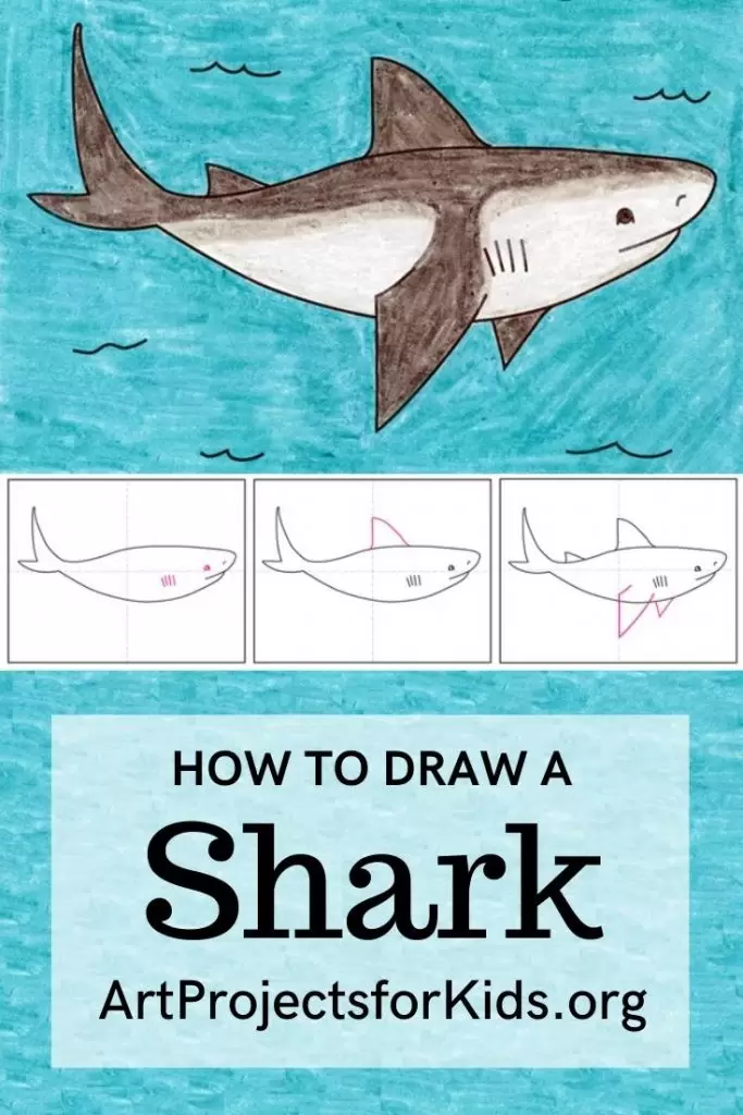 Простой учебник по рисованию акулы-мегалодона и страница раскраски