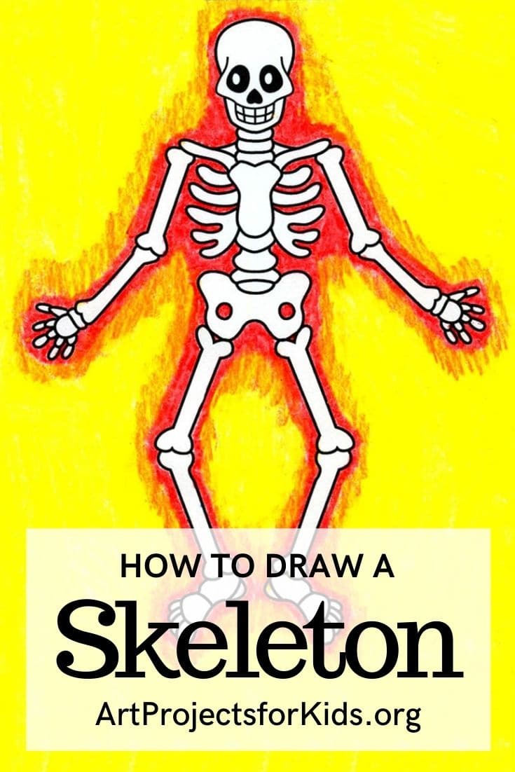 Easy How to Draw a Skeleton Tutorial and Skeleton Coloring Page