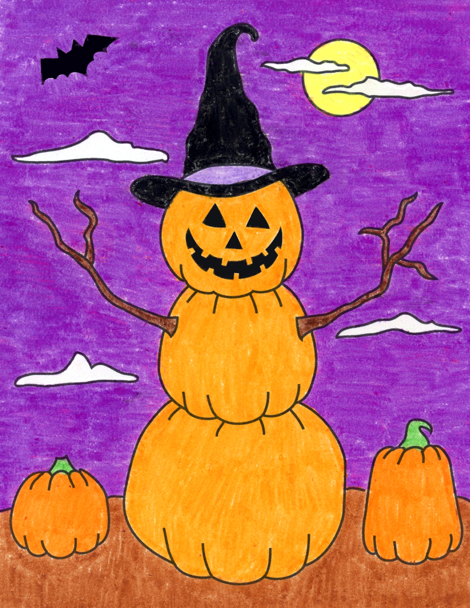 Easy How to Draw Stacked Pumpkins Tutorial and Pumpkin Coloring Page