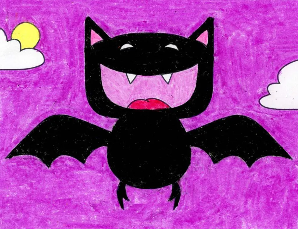 A drawing of a Cartoon Vampire Bat, made with the help of an easy step by step tutorial.