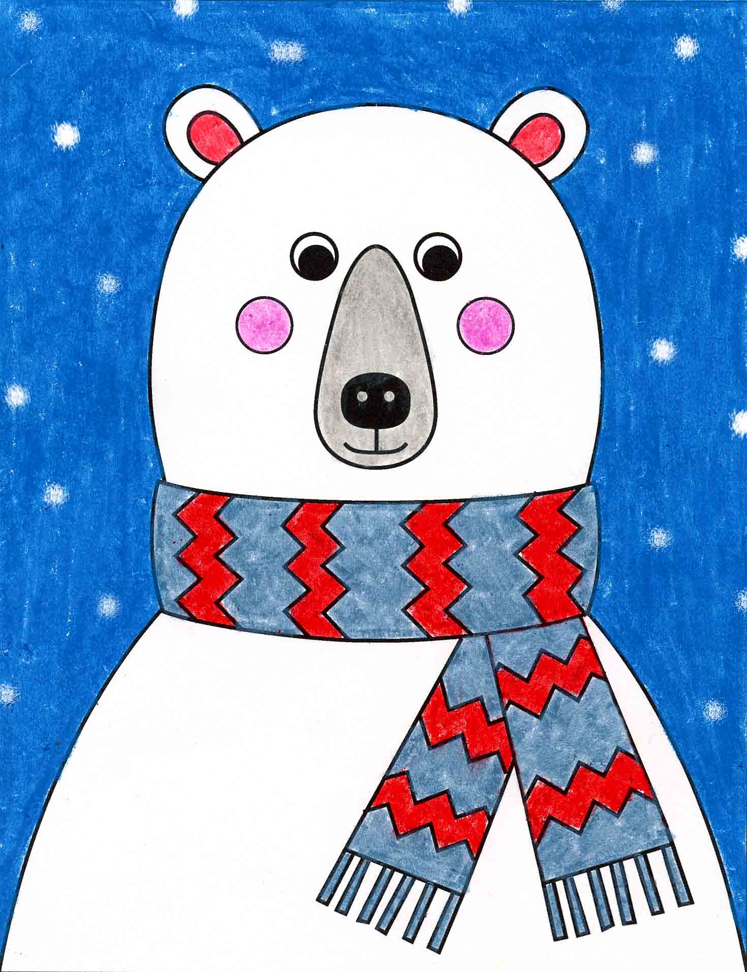 Easy How to Draw a Bear with a Scarf Tutorial and Bear Coloring Page