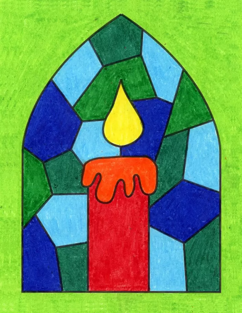 A drawing of a candle, made with the help of an easy step by step tutorial.