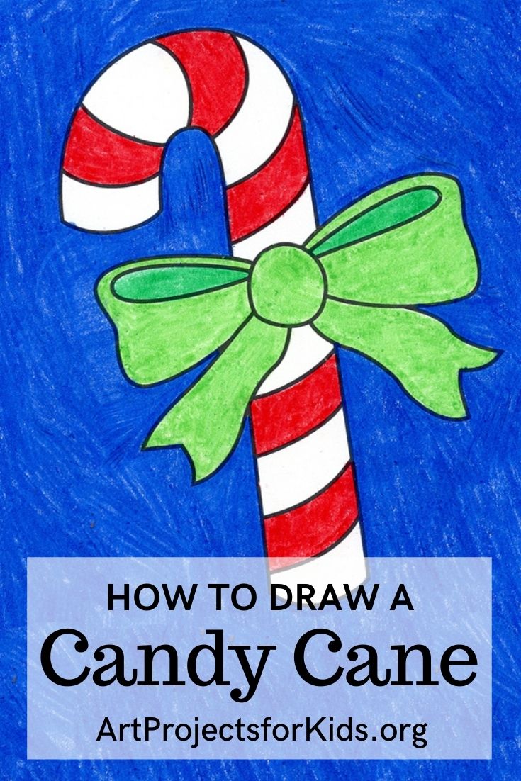 Easy How to Draw a Candy Cane Tutorial and Candy Cane Coloring Page