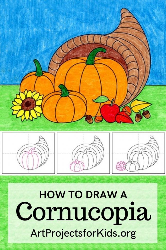 Easy How to Draw a Cornucopia Tutorial Video and Coloring Page