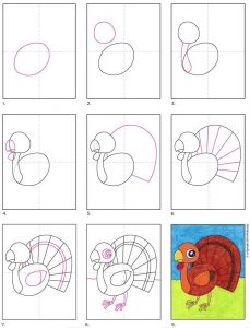 Easy How to Draw a Cute Turkey Tutorial & Turkey Coloring Page