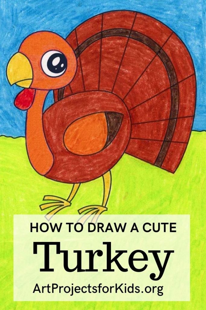 Easy How to Draw a Cute Turkey Tutorial and Cute Turkey Coloring Page