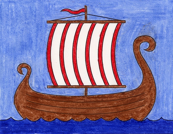 Easy How to Draw a Viking Ship Tutorial and Viking Ship Coloring Page