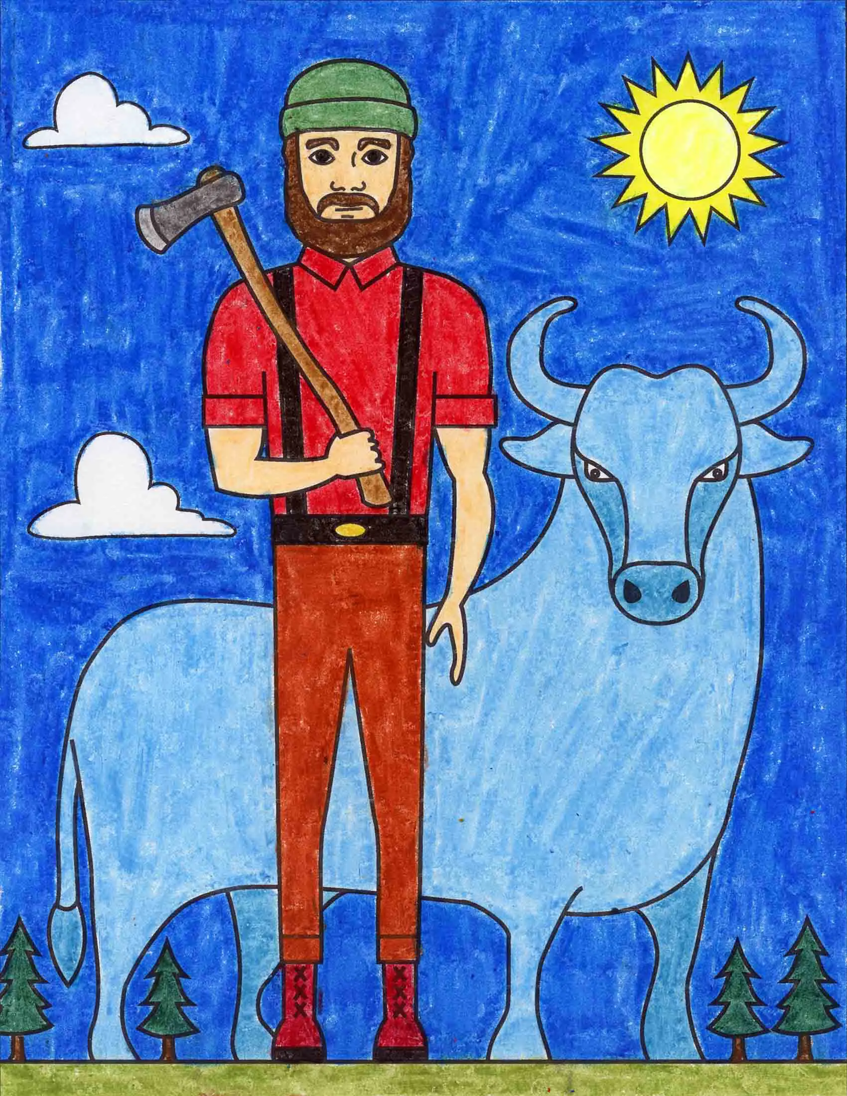 Easy How to Draw Paul Bunyan Tutorial and Paul Bunyan Coloring Page