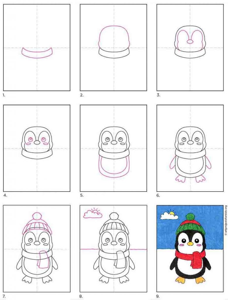 Easy How to Draw a Cute Penguin Tutorial and Penguin Coloring Page