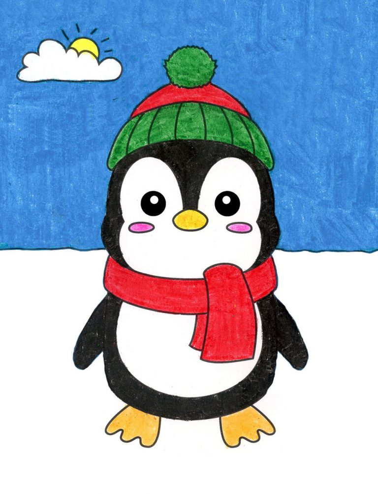 Easy How to Draw a Penguin Tutorial Video and Coloring Page