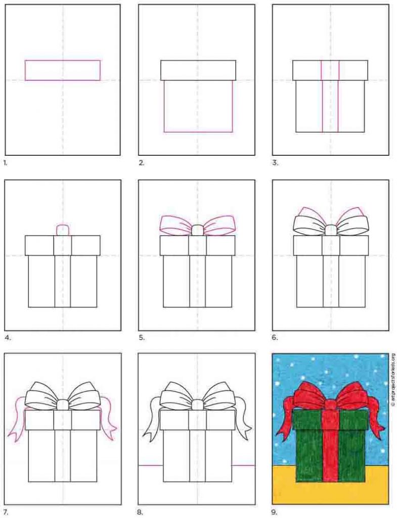 Gift Box Drawing Step By Step How To Draw A Gift Box For Kids