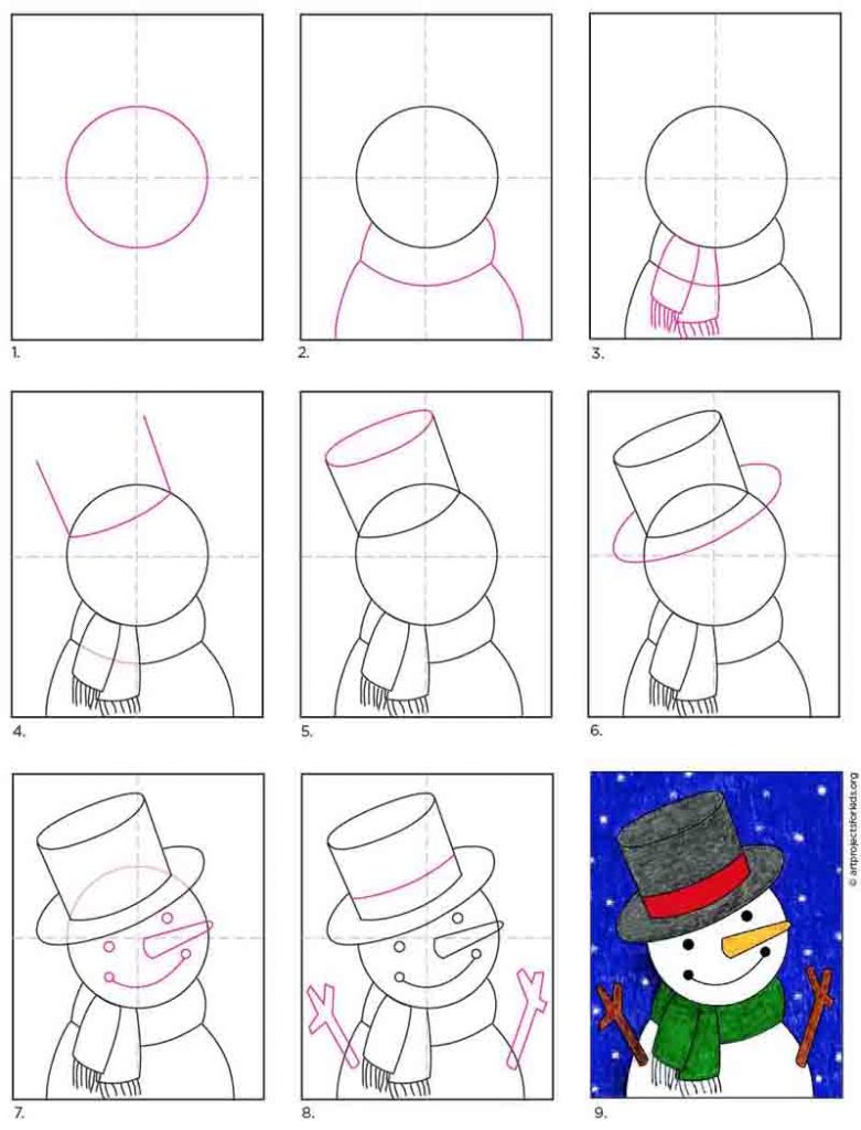 Cute Snowman Drawing · Art Projects for Kids